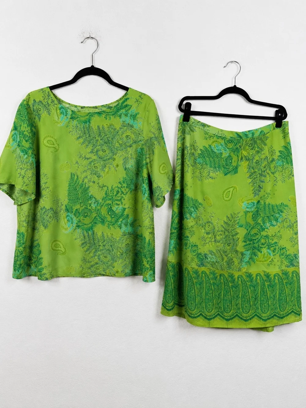 Vintage Y2K Plaza South Woman 20W Lime Green Paisley Skirt Set Boho 2 Piece Set